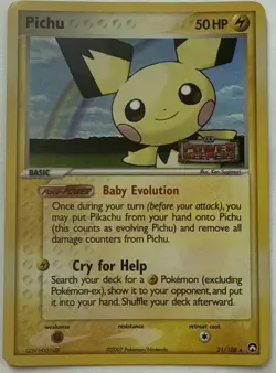 Pokemon Pichu 21/108 EX Power Keepers STAMPED Holo Rare Trading Card - LP+ - Image 1