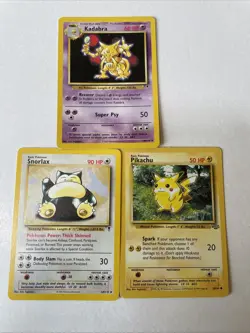 Lot Of 3 Pokemon Cards Vintage Snorlax Pikachu Kadabra - see desc for cond - Image 1