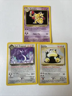 Lot Of 3 Pokemon Cards Vintage Snorlax, Dragonair, Kadabra - see desc for cond - Image 1
