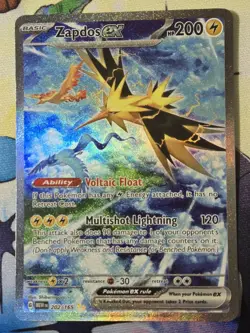 Pokemon Zapdos EX Card Japanese SAR 204/165 SV2a 151 TCG, Near Mint Condition. - Image 1
