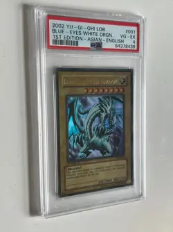 2002 Yugioh Blue-Eyes White Dragon LOB-001 1st Edition Asian English PSA 4 - Image 2