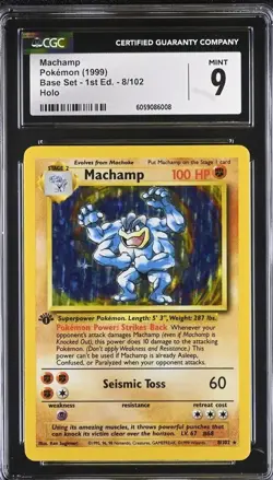 CGC 9 MINT Machamp 1999 Base Set 1st Edition Holo 8/102 Pokemon Holo - Image 1