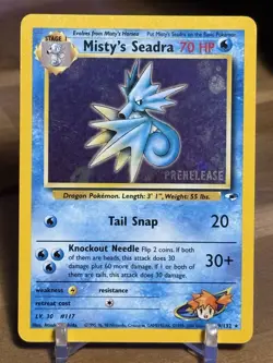 Misty's Seadra #009/132 Pokemon Card Holo Prerelease WOTC. Near mint or better. - Image 1