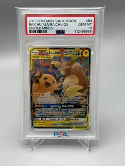 2019 Pokemon Sun & Moon Unified Minds 54/236 Raichu Alolan Raichu GX PSA 10 - Image 1