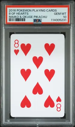 2016 POKEMON PLAYING CARDS MAIKO PIKACHU & OKUGE PIKACHU 8 OF HEARTS PSA 10 - Image 1