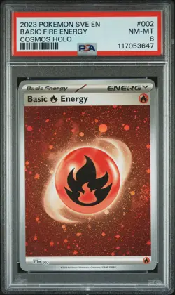 2023 POKEMON SVE EN-BASIC ENERGIES COSMOS HOLO #002 BASIC FIRE ENERGY PSA 8 - Image 1