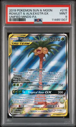 2019 Pokemon SM Unified Minds Rowlet Alolan Exeggutor Tag Team #215/236 PSA 9 ✅ - Image 1