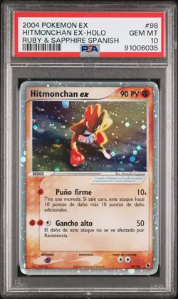 2004 Pokemon Hitmonchan ex HOLO Ruby & Sapphire Spanish #98 PSA 10 - Pop 3! - Image 1