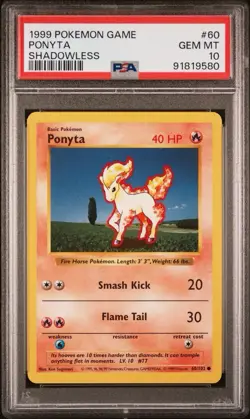 PSA 10 GEM MINT Shadowless Ponyta 60/102 Base Set Pokemon TCG WOTC - Image 1