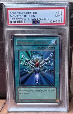 Monster Reborn Yugioh 2002 Ultra Rare LOB 1st Edition Asian English #118 PSA 9 - Image 1