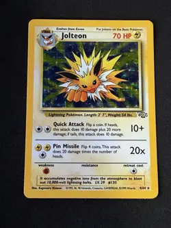 Jolteon Jungle Holo Unlimited Rare Card 4/64 WOTC MP Vintage Pokemon TCG - Image 1