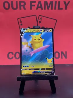 Surfing Pikachu V 008/025 Celebrations Pokemon TCG Full Art Holo Rare 2021 NM - Image 1