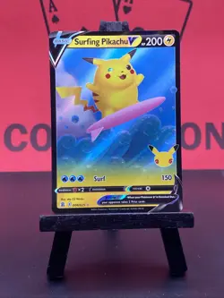 Surfing Pikachu V 008/025 Celebrations Pokemon TCG Full Art Holo Rare 2021 NM - Image 2