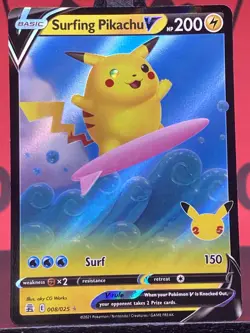 Surfing Pikachu V 008/025 Celebrations Pokemon TCG Full Art Holo Rare 2021 NM - Image 3