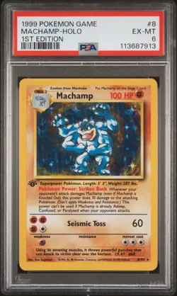 1999 POKEMON GAME 1ST ED #8 MACHAMP-HOLO PSA 6 - Image 1