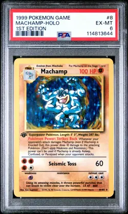1999 POKEMON GAME 1ST ED #8 MACHAMP-HOLO PSA 6 - Image 1