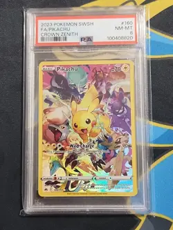Pokemon Pikachu TCG Full Art Secret Rare Holo Card 160/159 Crown Zenith PSA 8 - Image 1