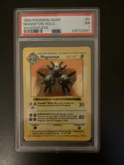 Pokemon TCG Magneton 9/102 Base Set Shadowless Holo Rare Card PSA 1 - Image 1