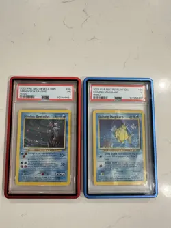 Shining Gyarados and Shining Magikarp DOUBLE HOLO ERROR!! PSA 1 Pokemon Cards - Image 1