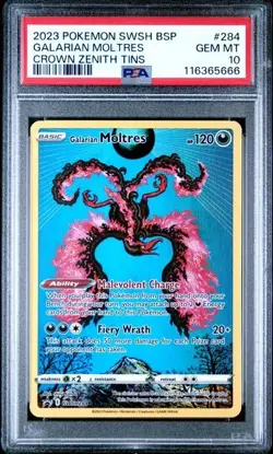 PSA 10 GALARIAN MOLTRES 284 BLACK STAR PROMO CROWN ZENITH TINS POKEMON - Image 1
