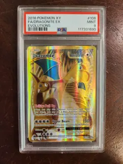 Pokemon TCG 2016 XY Evolutions Dragonite EX Full Art 106/108 PSA 9 MINT - Image 1