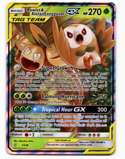 Pokemon Rowlet & Alolan Exeggutor GX 1/236 Tag Team Unified Minds Holo TCG LP - Image 1