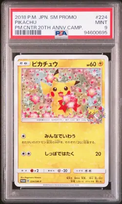 PSA 9 Pikachu 20th Anniversary Camp 224/SM-P Promo Pokemon Card Japanese - Image 1
