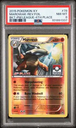 2015 POKEMON XY BREAKTHROUGH POKEMON LEAGUE-4TH PLACE MAROWAK-REVERSE FOIL PSA 8 - Image 1