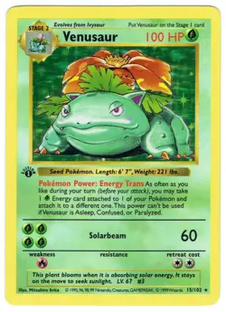 1999 Pokemon Base Set Shadowless Venusaur 1st Edition Holo 15/102 Rare WOTC TCG - Image 1