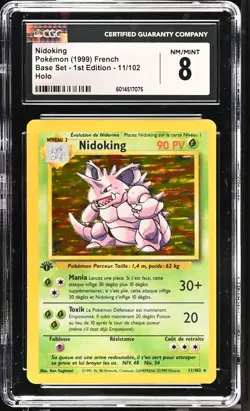CGC 8 Nidoking 1999 Base Set 1st Edition 11/102 Holo FRENCH Pokemon Card psa - Image 1