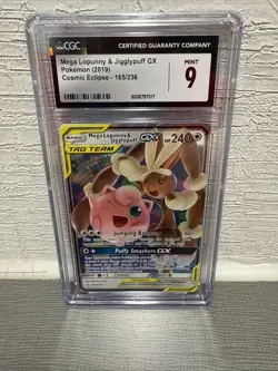 Pokemon S&M Cosmic Eclipse Mega Lopunny & Jigglypuff GX 165/236 CGC 9 - Image 1