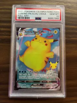 2021 Pokemon SWSH Celebrations Surfing Pikachu VMAX #009/025 PSA 10 - Image 3