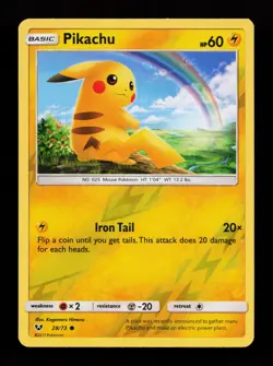 Pikachu 28/73 Reverse Holo Common Shining Legends Pokemon Card - Image 1