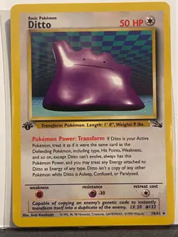 Ditto 18/62 non holo Rare 1st Edition Fossil Pokemon Card 1999 tcg wotc NR/MINT - Image 1