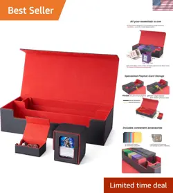 Elegant MTG Deck Box: Holds 5 Decks, Playmat, & Colorful Dividers in Black & Red - Image 1