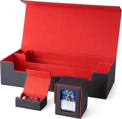 Elegant MTG Deck Box: Holds 5 Decks, Playmat, & Colorful Dividers in Black & Red - Image 3