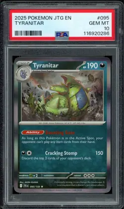 2025 PSA 10 Pokemon Journey Together Tyranitar Holo Rare 095/159 Card Gem Egawa - Image 1