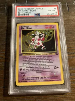 1999 Pokemon Jungle Mr. Mime Holo PSA 8 1st Edition Card - Image 1