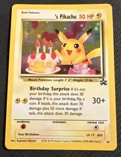 Pokemon TCG - Birthday Pikachu #24 Holo Black Star Promo 2000 WOTC NM/VLP - Image 1