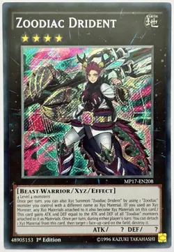 MP17-EN208 Zoodiac Drident - Secret Rare 1st Edition Near Mint YuGiOh Card - Image 1