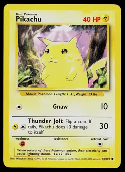 Pokemon Card - Pikachu Base Set 1999-2000 4th Print 58/102 Common,Iconic - Image 1