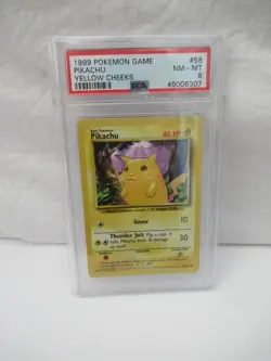Pikachu Yellow Cheeks 1999 WOTC Pokemon Card 58/102 Base Set PSA Grade NM Mint 8 - Image 1