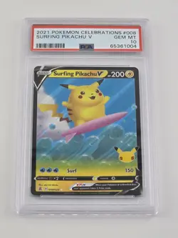 Pokemon Cards Surfing Pikachu V 008/025 Full Art Celebrations - PSA 10 GEM MINT - Image 1