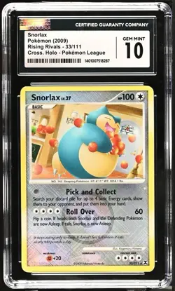 CGC 10 Snorlax Cross Holo Rising Rivals Pokemon League Promo 33/111 - Image 1