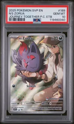 2025 POKEMON SVP EN-JOURNEY TOGETHER POKEMON CENTER ETB PROMO N'S ZORUA PSA 10 - Image 1