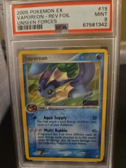 2005 Pokemon Ex Unseen Forces #19 Vaporeon Holo PSA 9 Mint - Image 1