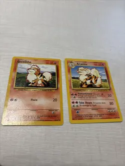 Pokemon TCG Growlithe & Arcanine Base Set Unlimited Uncommon Card 23/102 28/102 - Image 1