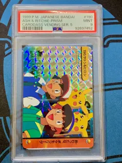 PSA 9 Ash & Ritchie Carddass Vending Series 5 Prism Japanese 190 Pokemon Card - Image 1