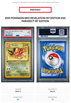 1st Edition Neo Revelation Parasect 35/64: PSA 9 - Image 3