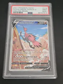 Pokemon TCG Galarian Zapdos V Chilling Reign Card 174/198 Psa 9 (OC) - Image 1